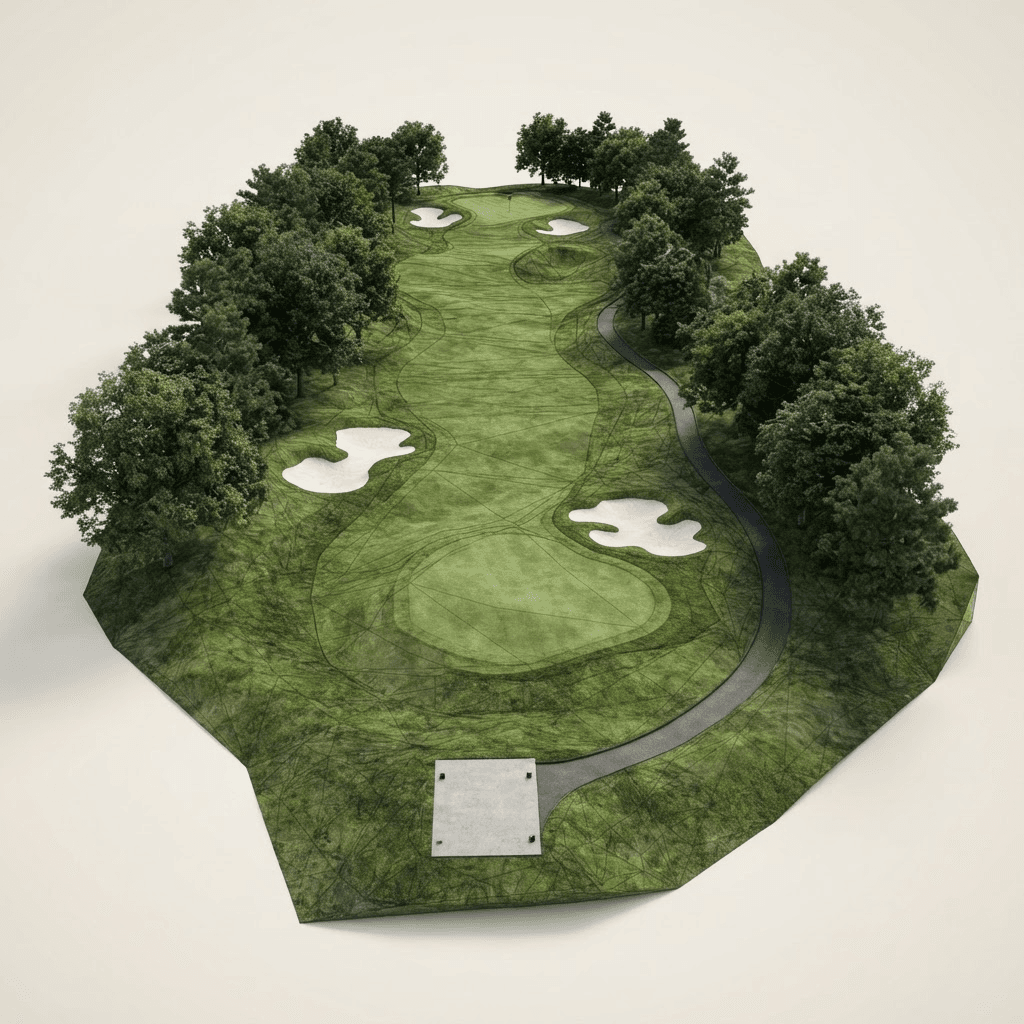 Textured 3D digital twin of a golf hole draped over an accurate elevation mesh